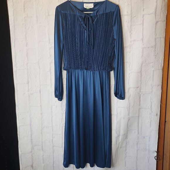 VINTAGE 1970s LIZ ROBERTS Midi Dress 10 - Picture 1 of 8
